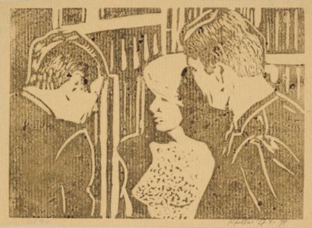 Kennedy und Monroe, Linolschnitt, 15 x 21 cm